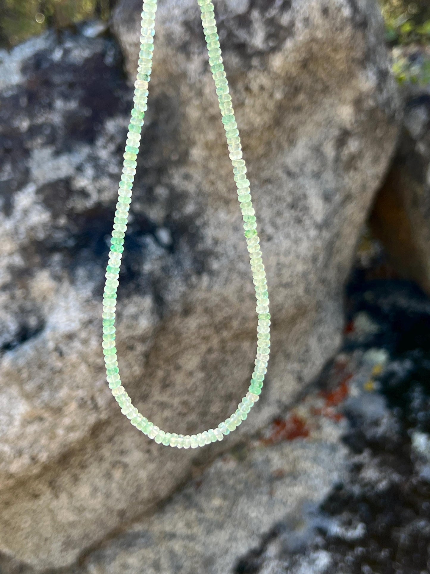 Strawberry Quartz Necklace: Sterling Silver Magnetic Clasp, Boho Green Beaded Jewelry