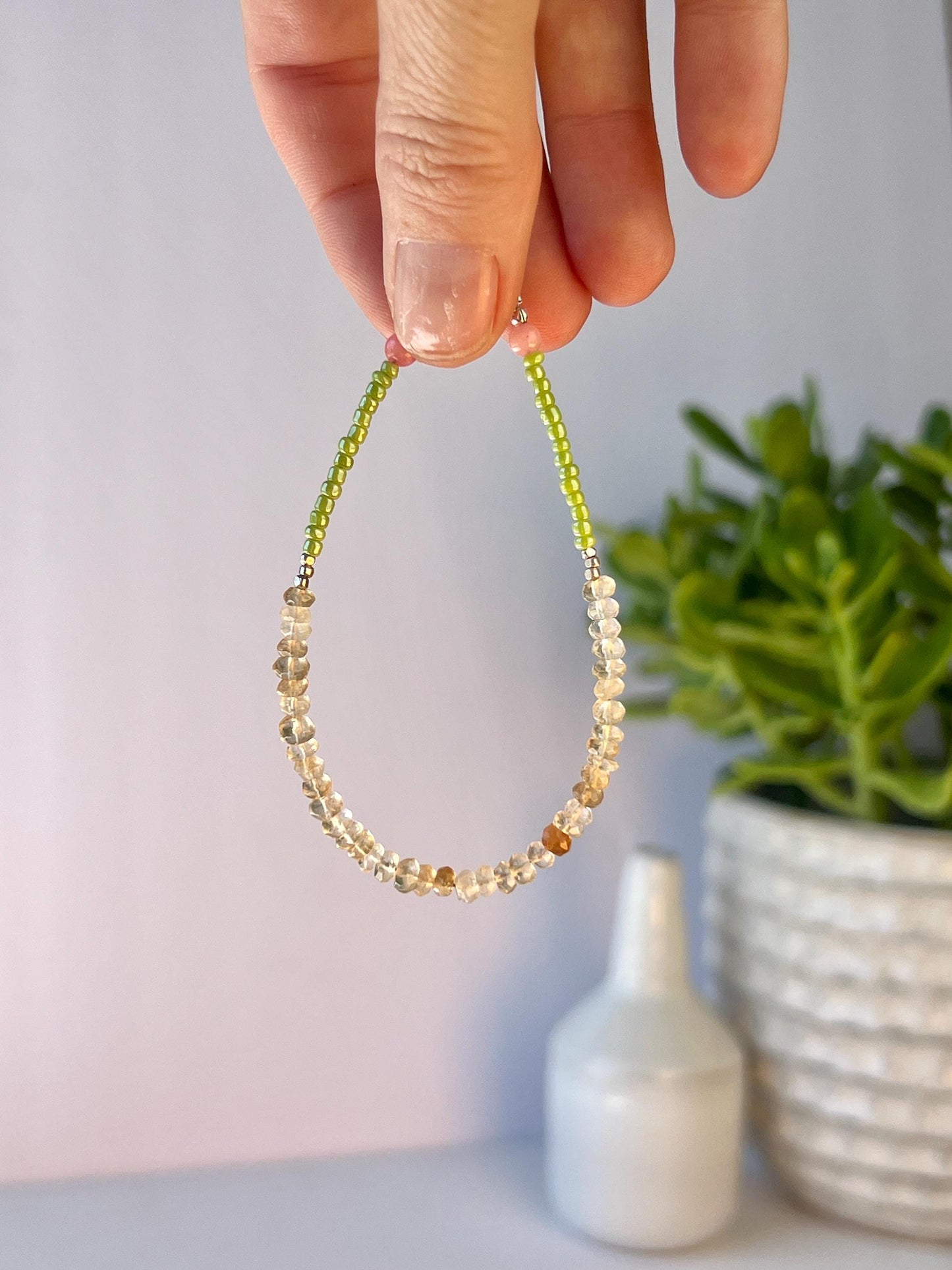 Funky Citrine Gemstone Bracelet, Sterling Silver Magnetic Closure, Minimalist Boho Style