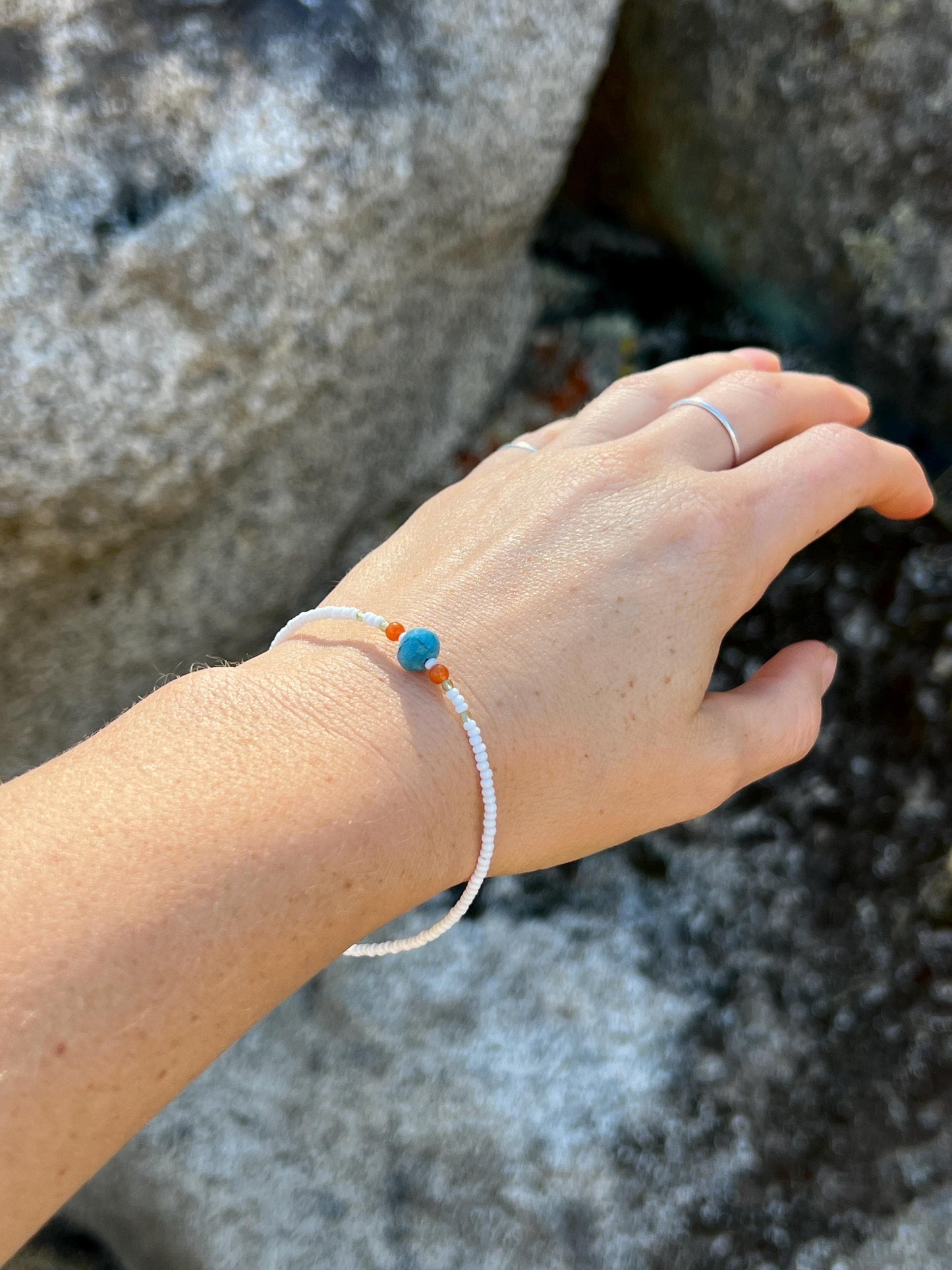 Seed Bead & Gemstone Bracelet, Sterling Silver Magnetic Clasp, Minimalist Boho Style