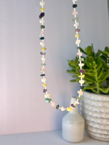 Gemstone Beaded Choker Necklace Sterling Silver Magnetic Clasp Eclectic Boho Design