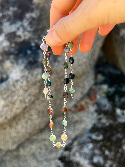 Jasper Gemstone Necklace, Sterling Silver Magnetic Closure, Minimalist Boho Style