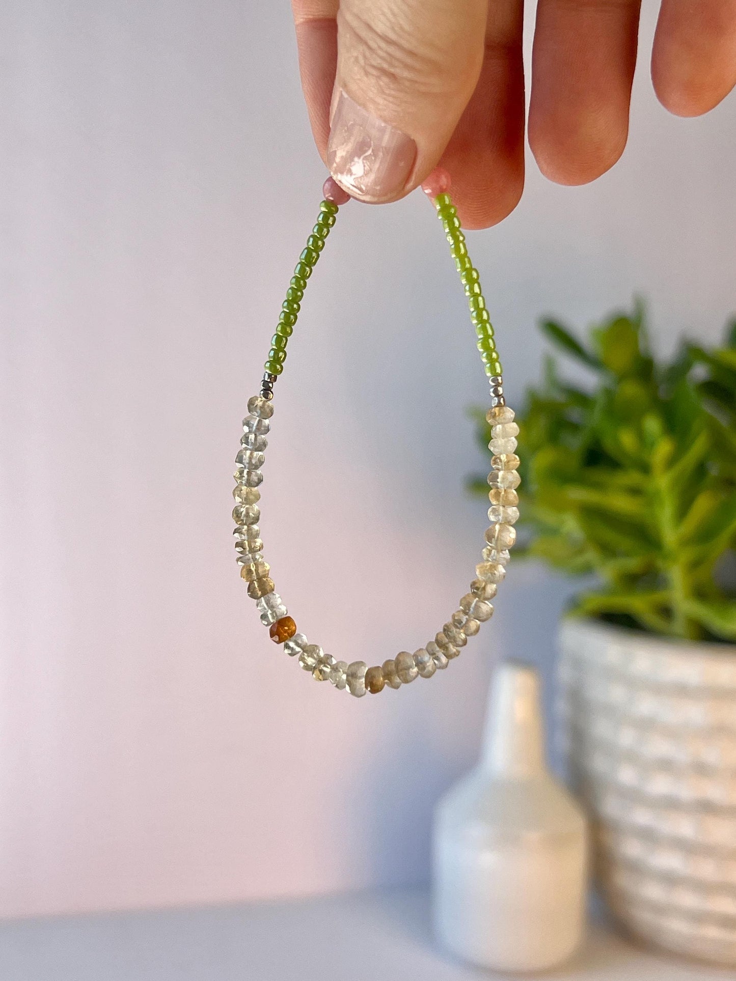 Funky Citrine Gemstone Bracelet, Sterling Silver Magnetic Closure, Minimalist Boho Style