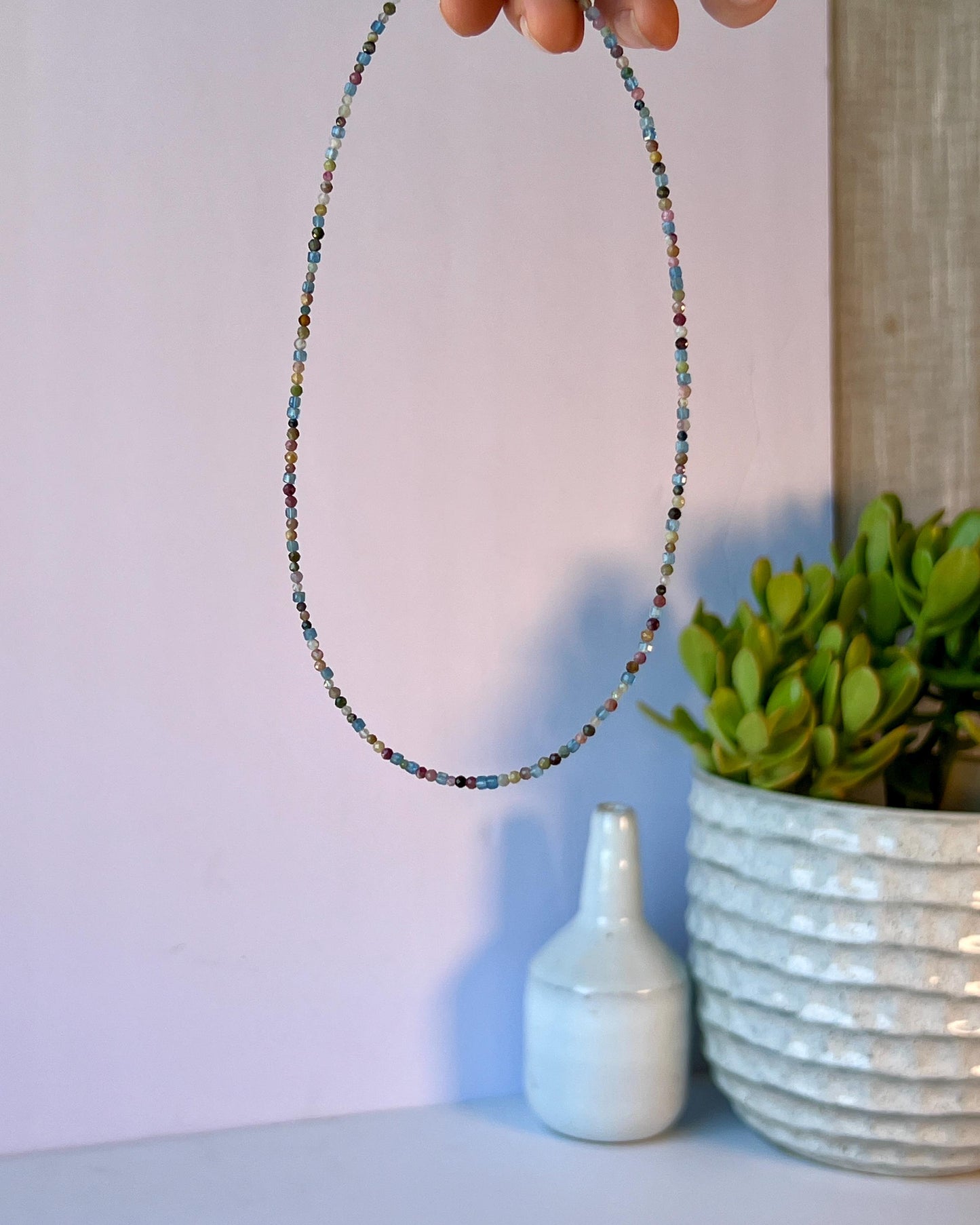 Dainty Tourmaline & Aquamarine Gemstone Necklace, Sterling Silver Magnetic Closure Clasp, Handcrafted Fine jewelry Gift