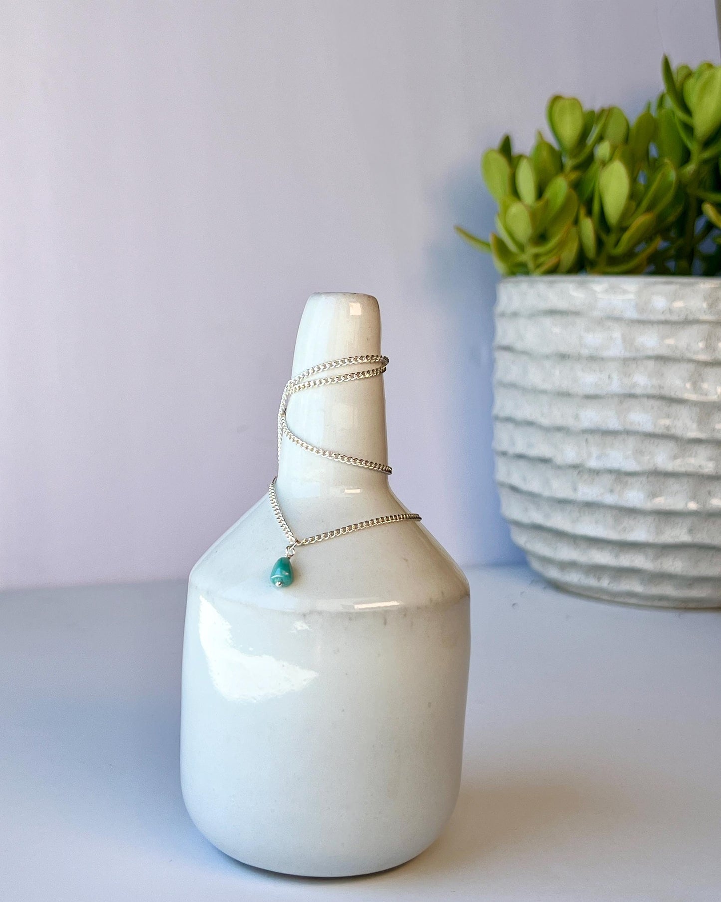 Sterling Silver Turquoise Bead Necklace & Earrings Set: Boho Minimalist Jewelry