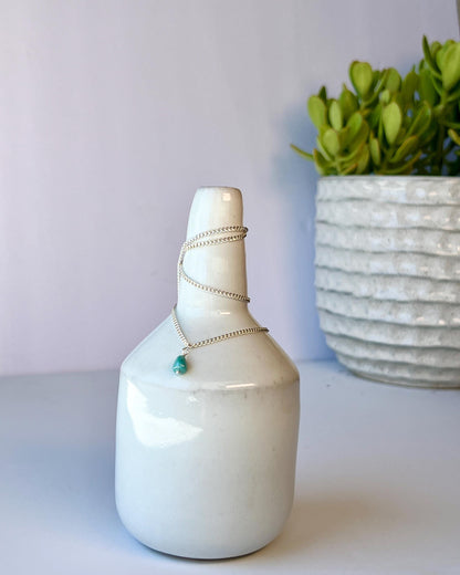 Sterling Silver Turquoise Bead Necklace & Earrings Set: Boho Minimalist Jewelry