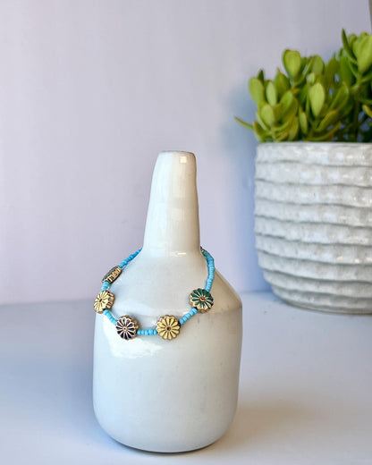 Colorful Retro Boho Floral Beaded Bracelet Sterling Silver Magnetic Clasp Closure