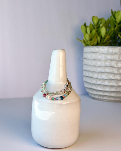 Hand-Knotted Beaded Gemstone Necklace Sterling Silver Magnetic Closure Clasp Minimalist Boho Style Jewelry