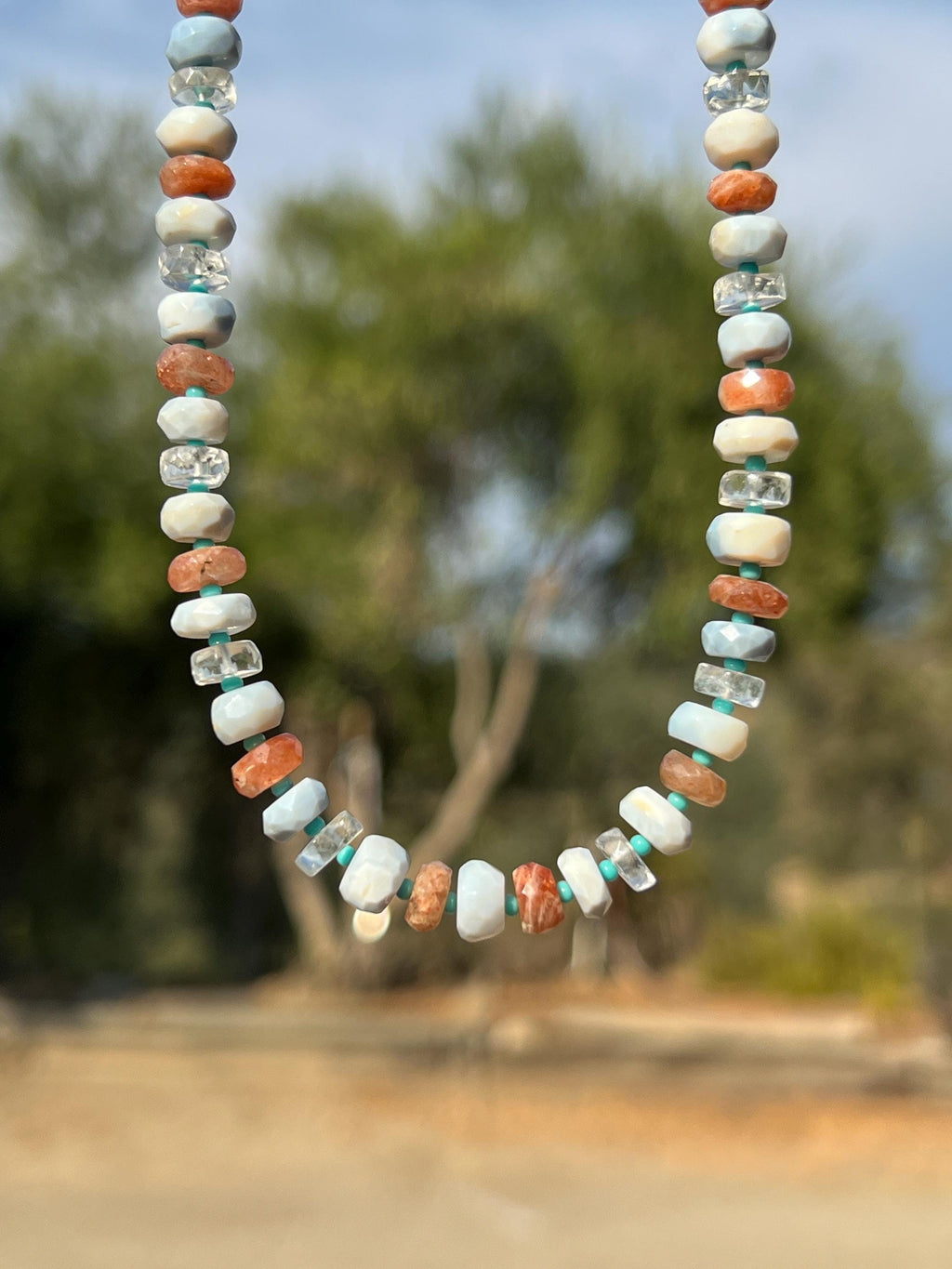 Sunstone, Aquamarine & Peruvian Opal Gemstone Necklace.
