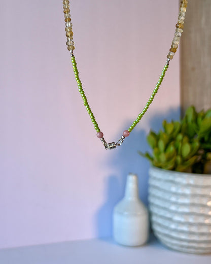 Funky Citrine Gemstone Necklace, Sterling Silver Magnetic Closure, Minimalist Boho Style