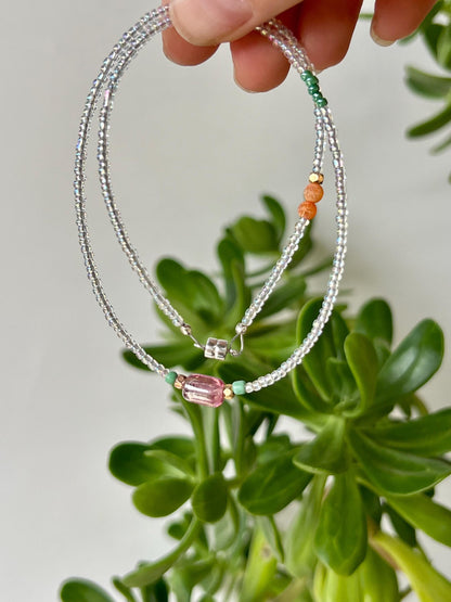 Delicate Seed Bead Choker Sterling Silver Magnetic Closure Necklace Minimalist Boho Style