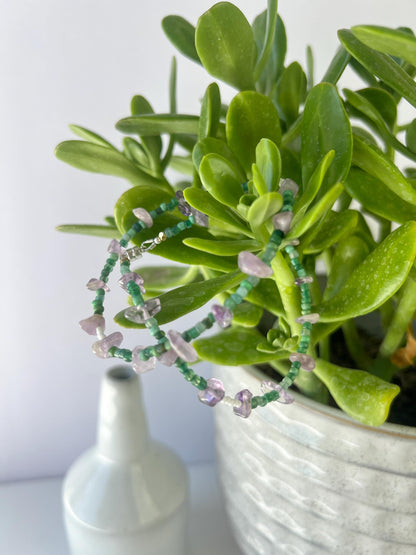 Amethyst Gemstone Necklace, Sterling Silver Magnetic Clasp, Eclectic Boho Jewelry