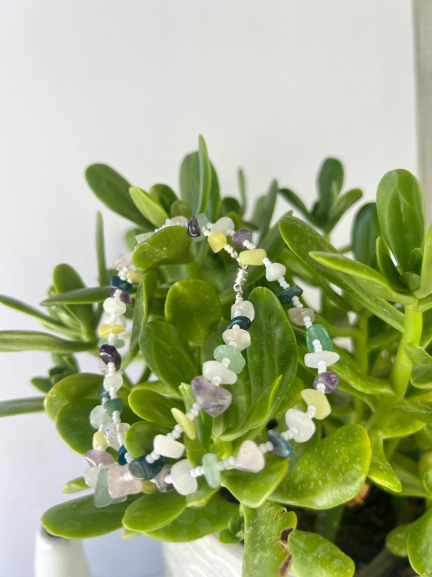 Gemstone Beaded Choker Necklace Sterling Silver Magnetic Clasp Eclectic Boho Design