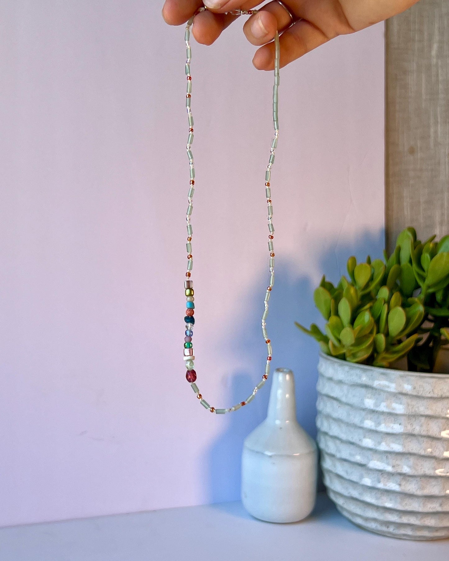 Hand-Knotted Beaded Gemstone Necklace Sterling Silver Magnetic Closure Clasp Minimalist Boho Style Jewelry