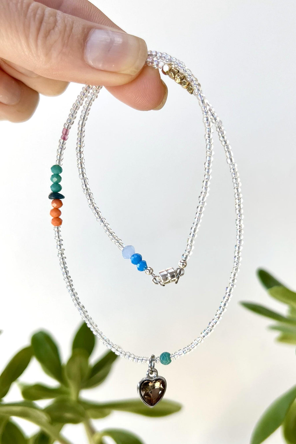 Seed Bead Heart Charm Necklace