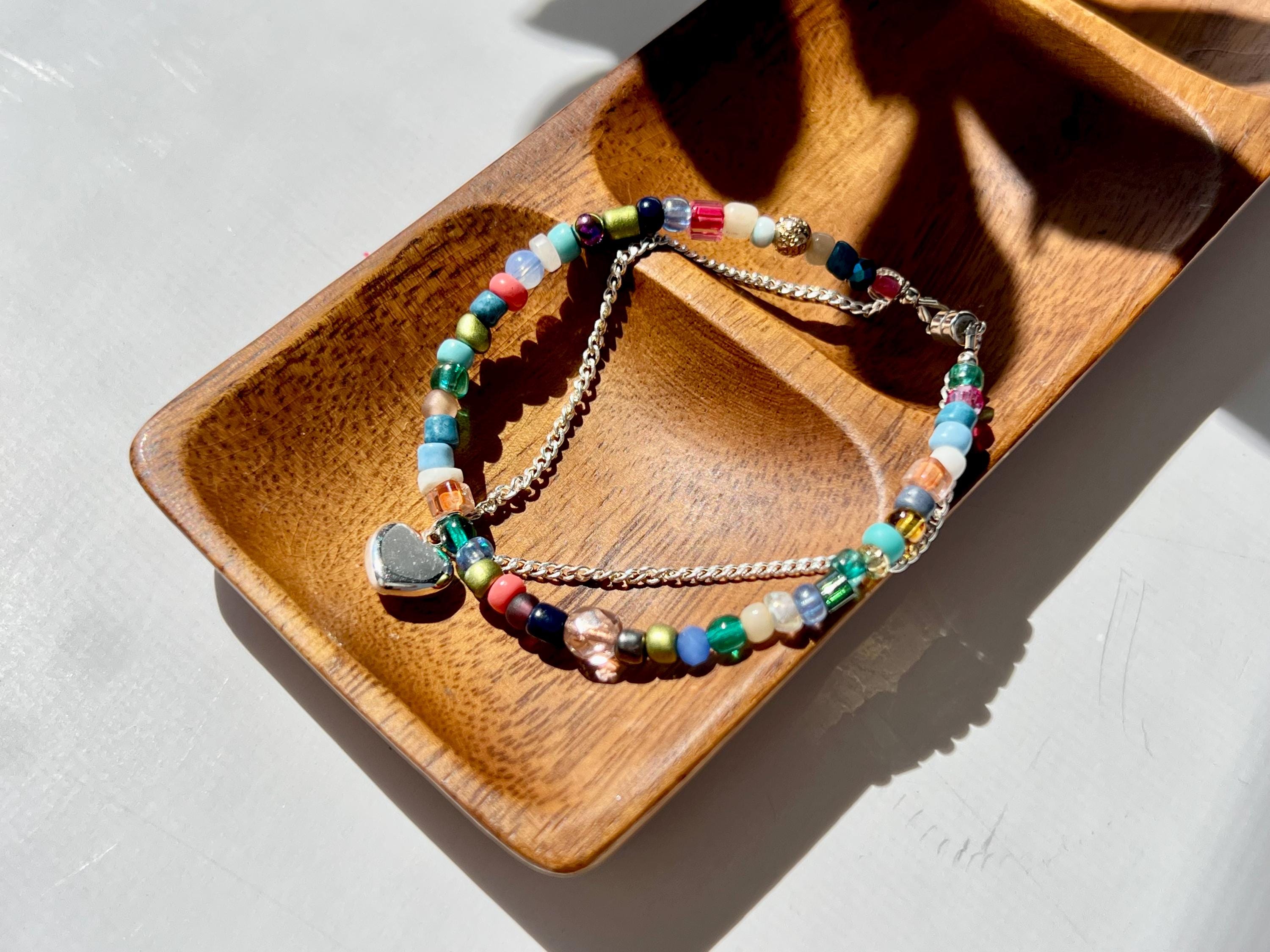 Beaded Sterling Silver Charm Bracelet, Handcrafted Handmade Jewelry, Magnetic Clasp