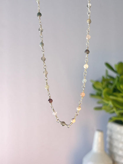 Gemstone & Sterling Silver Link Necklace: Rose Quartz, Jade, Apatite