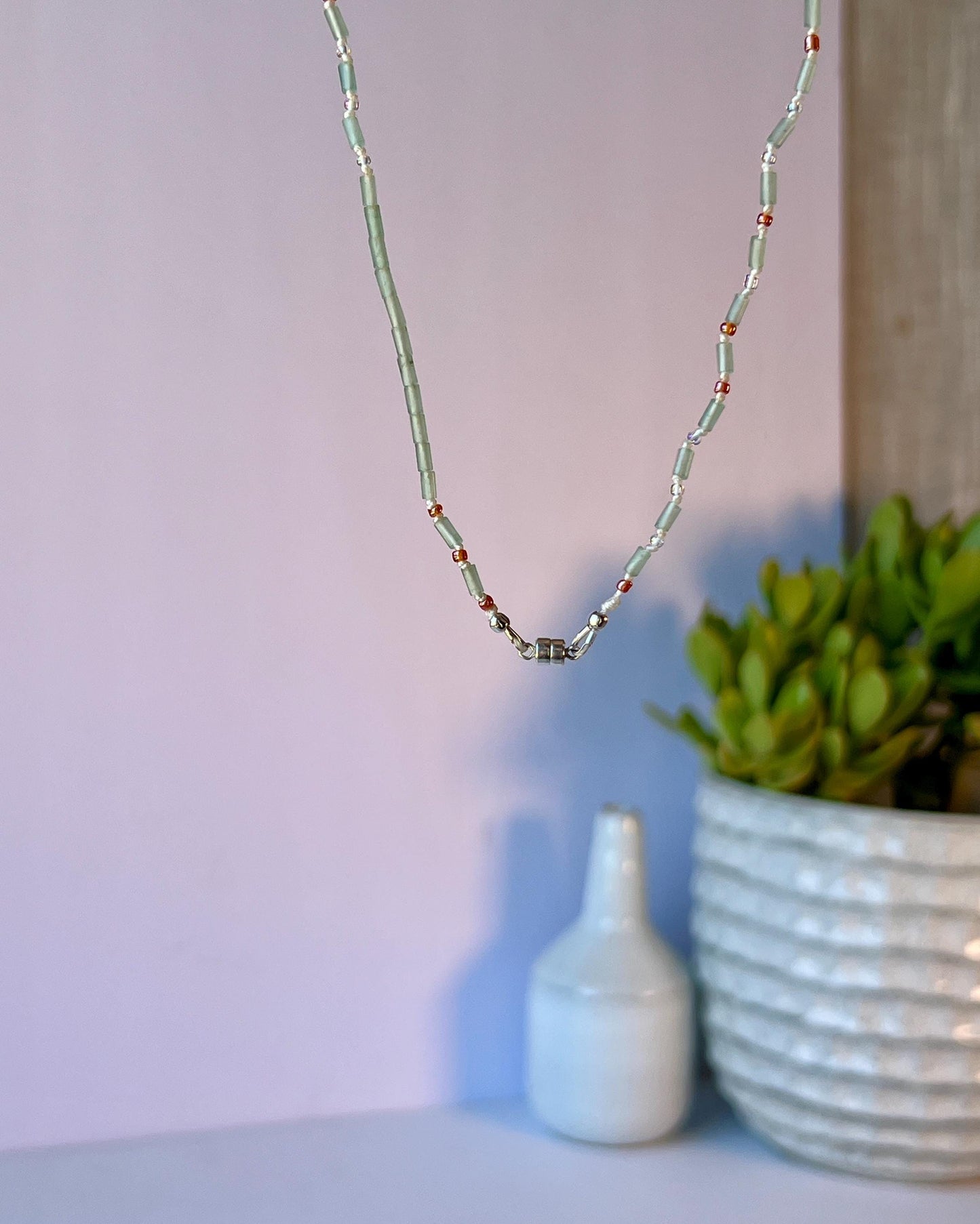 Hand-Knotted Beaded Gemstone Necklace Sterling Silver Magnetic Closure Clasp Minimalist Boho Style Jewelry