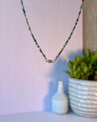 Dainty Tourmaline & Aquamarine Gemstone Necklace, Sterling Silver Magnetic Closure Clasp, Handcrafted Fine jewelry Gift