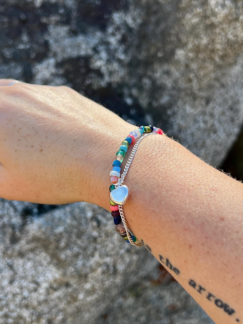 Beaded Sterling Silver Charm Bracelet, Handcrafted Handmade Jewelry, Magnetic Clasp