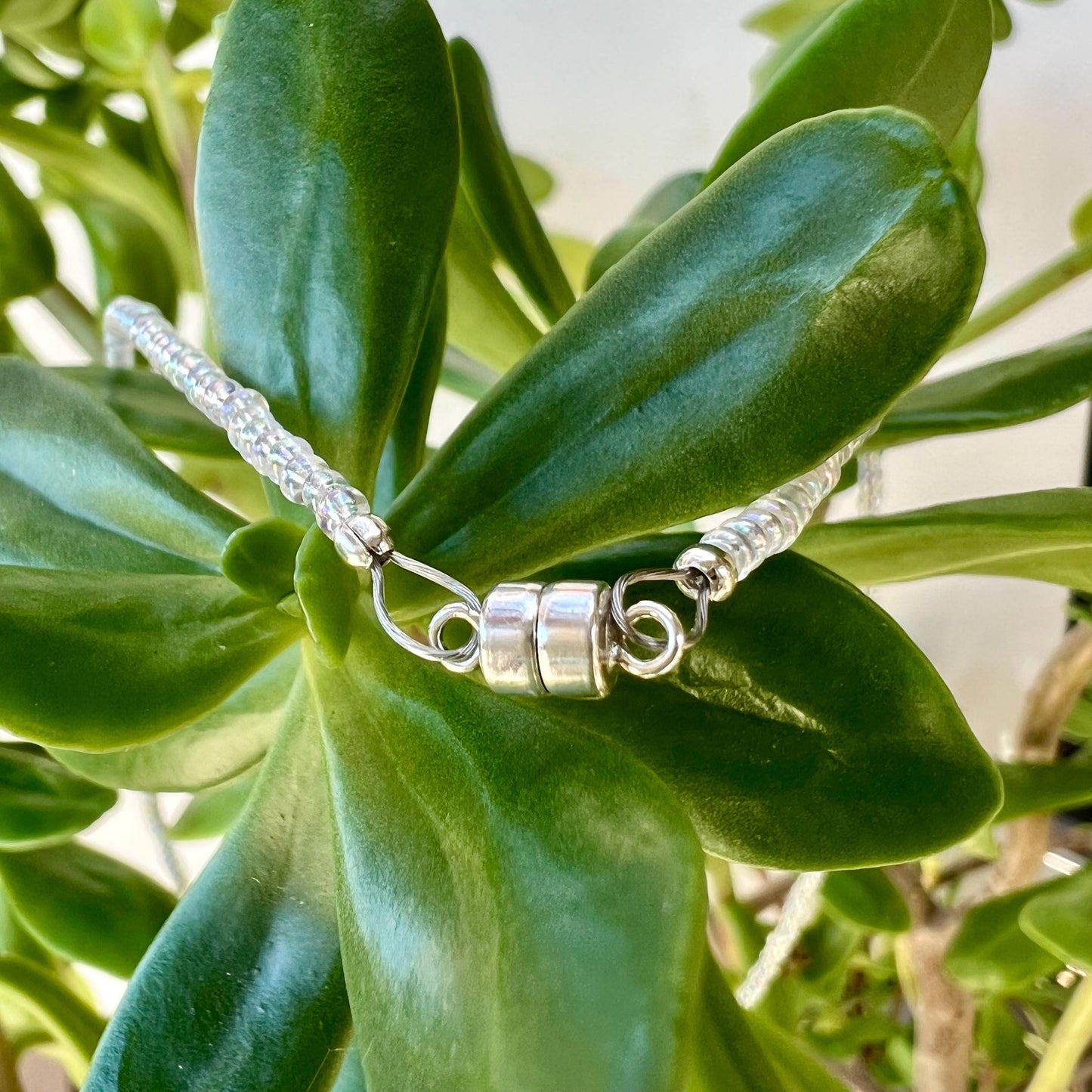 Delicate Seed Bead Choker Sterling Silver Magnetic Closure Necklace Minimalist Boho Style