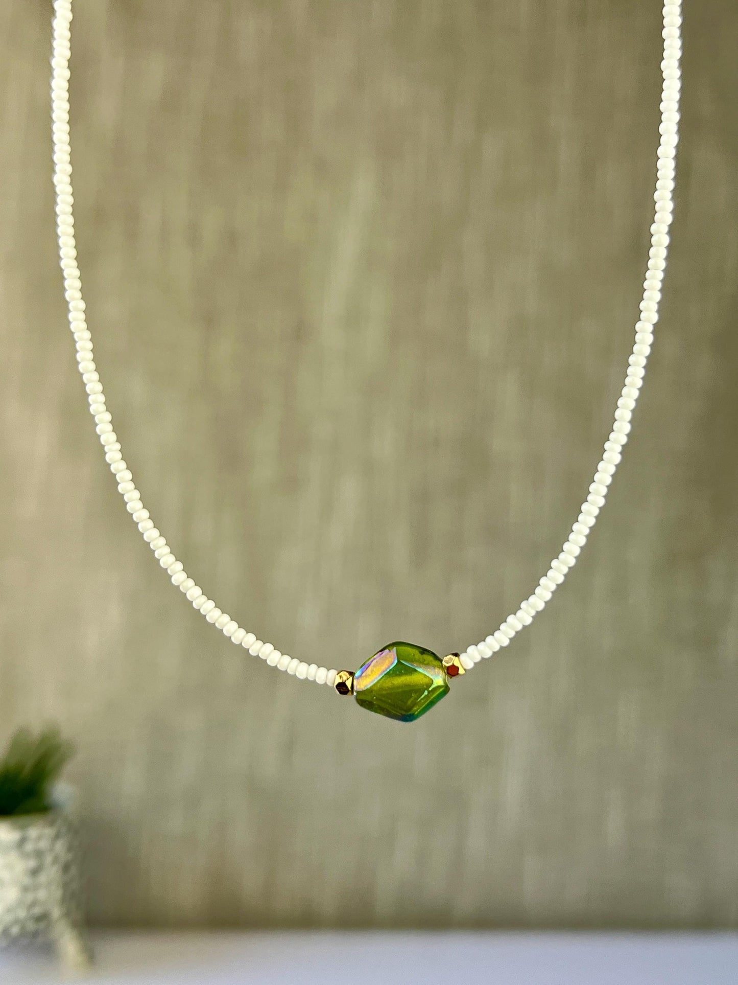 Boho Seed Bead Choker Necklace, Sterling Silver Magnetic Closure, Minimalist Boho Style