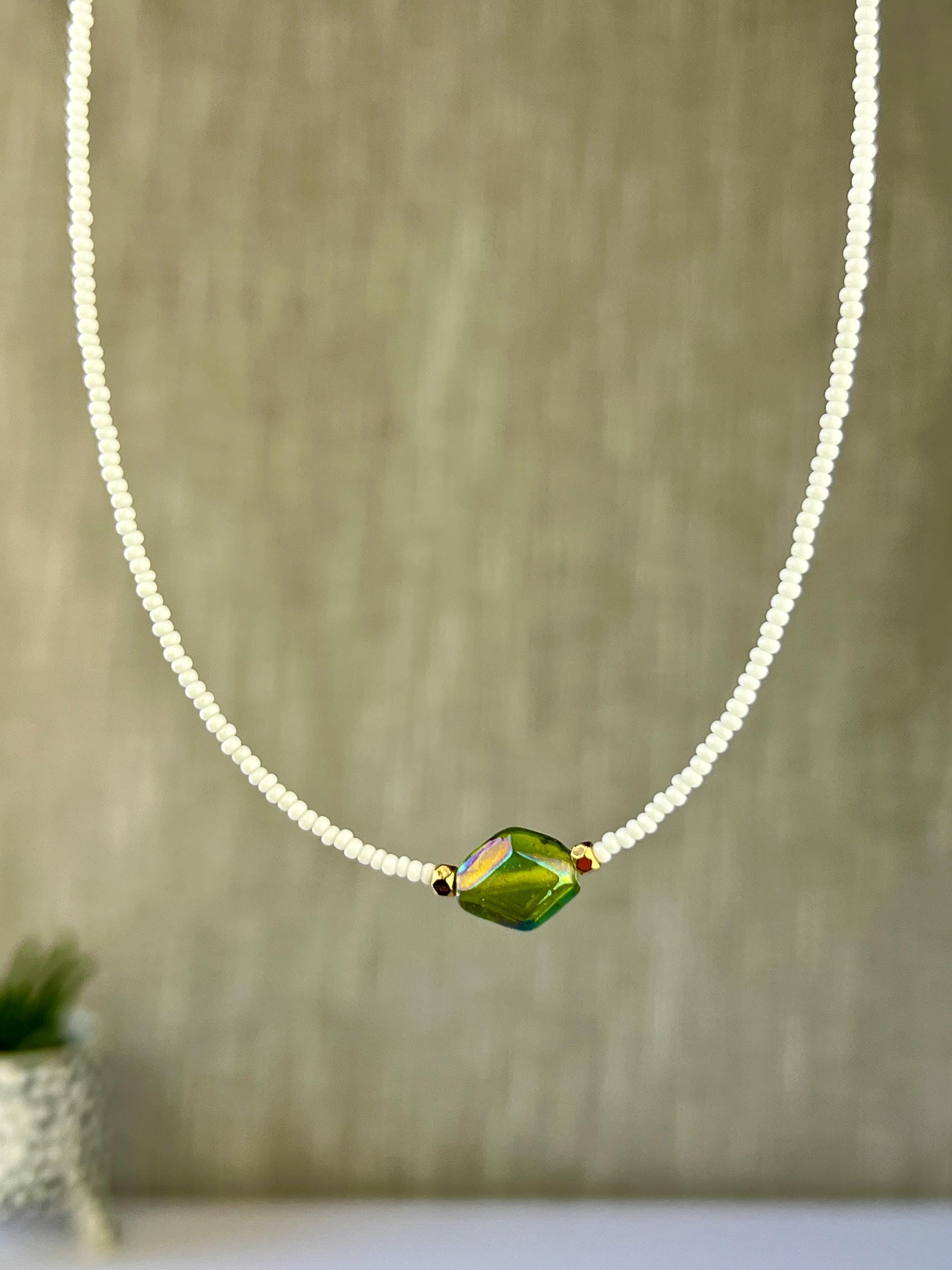 Boho Seed Bead Choker Necklace, Sterling Silver Magnetic Closure, Minimalist Boho Style
