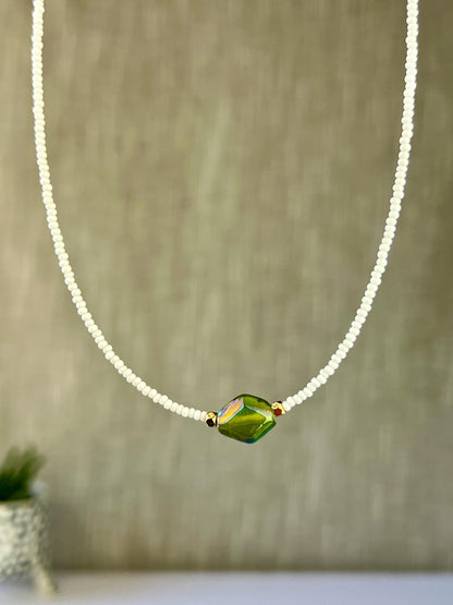 Boho Seed Bead Choker Necklace, Sterling Silver Magnetic Closure, Minimalist Boho Style