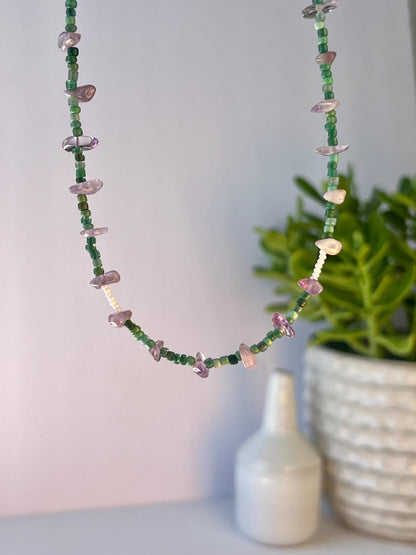 Amethyst Gemstone Necklace, Sterling Silver Magnetic Clasp, Eclectic Boho Jewelry