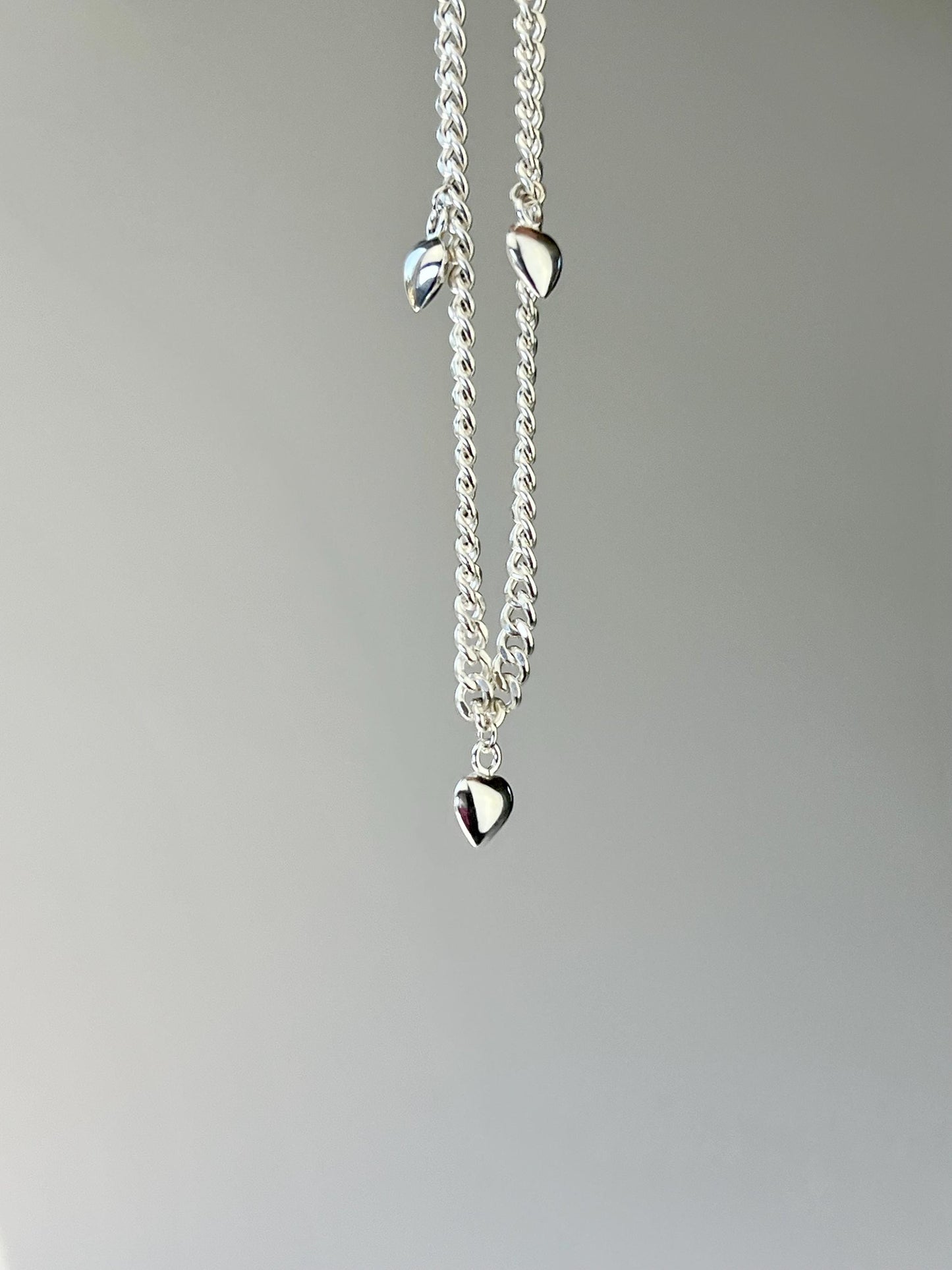 Sterling Silver Heart Charm Bracelet: Minimalist Cuban Curb Chain
