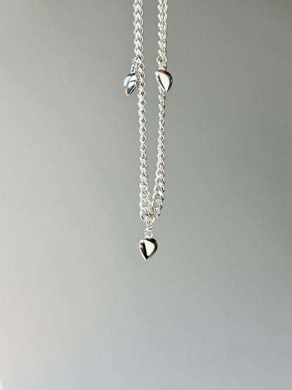Sterling Silver Heart Charm Bracelet: Minimalist Cuban Curb Chain