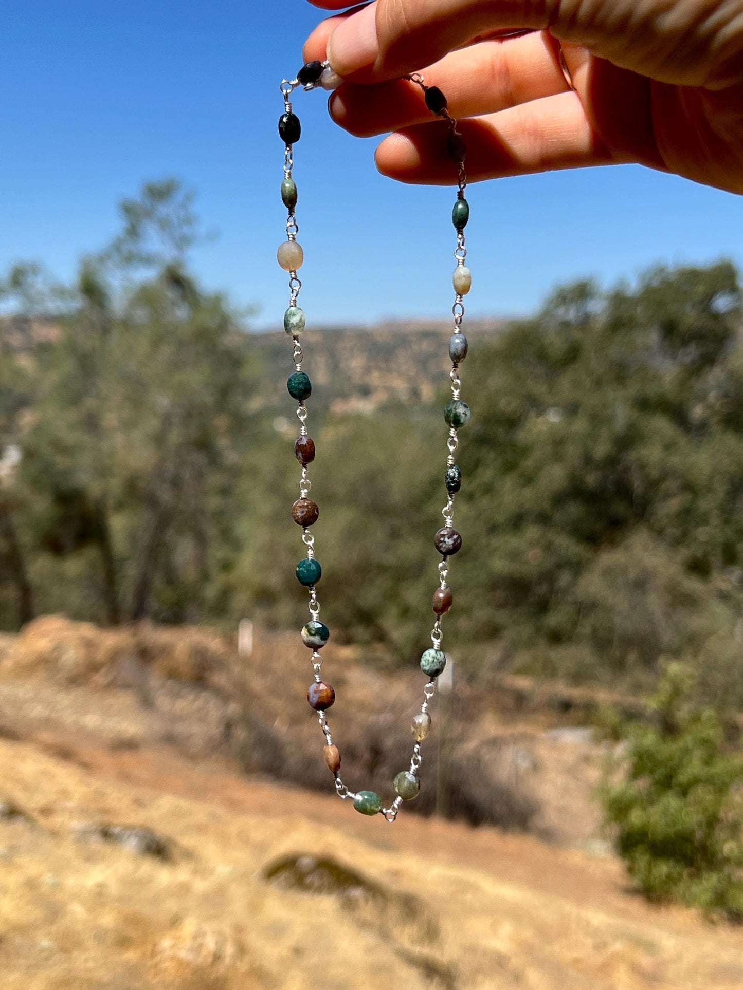 Jasper Gemstone Necklace, Sterling Silver Magnetic Closure, Minimalist Boho Style