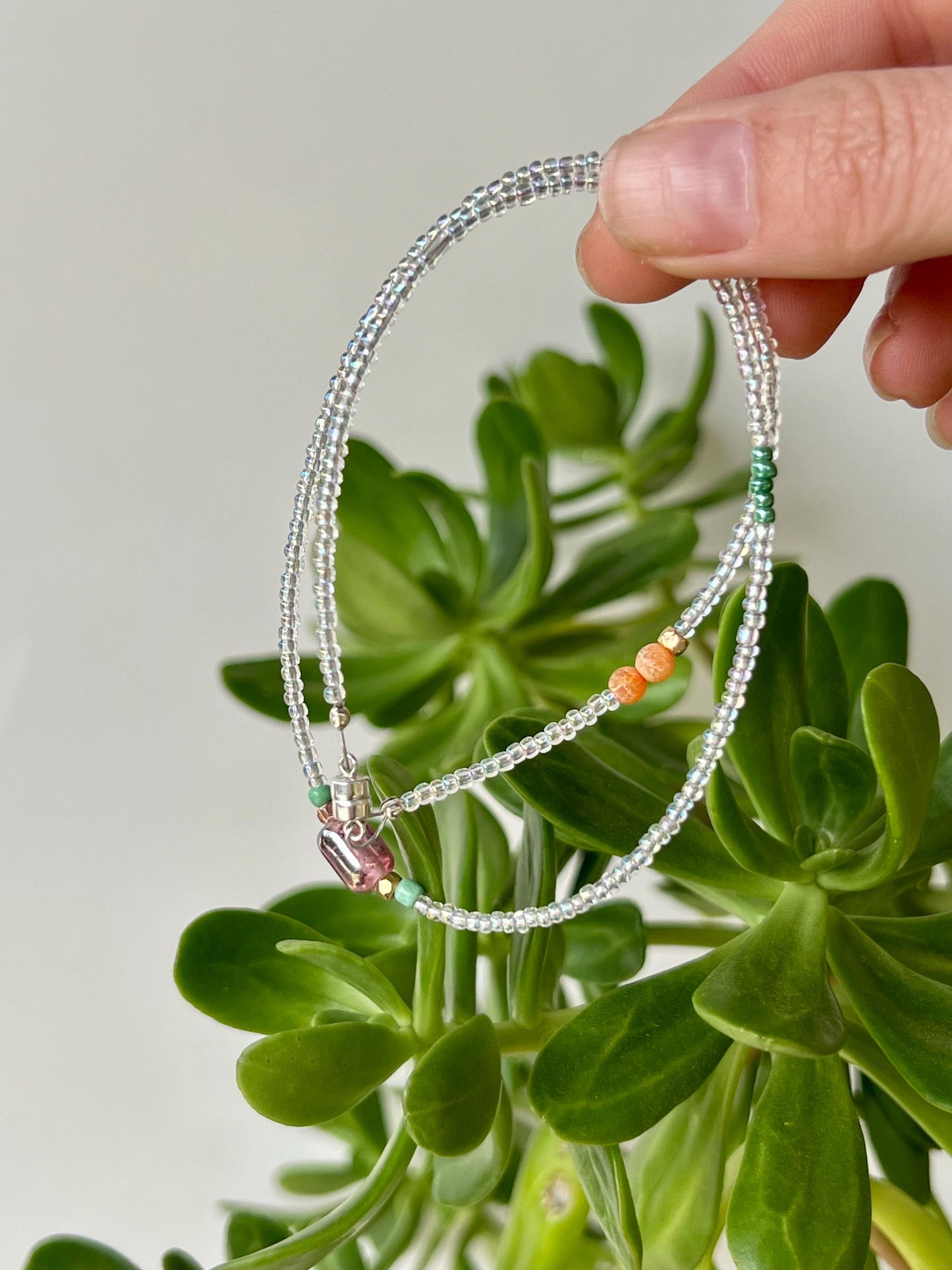 Delicate Seed Bead Choker Sterling Silver Magnetic Closure Necklace Minimalist Boho Style