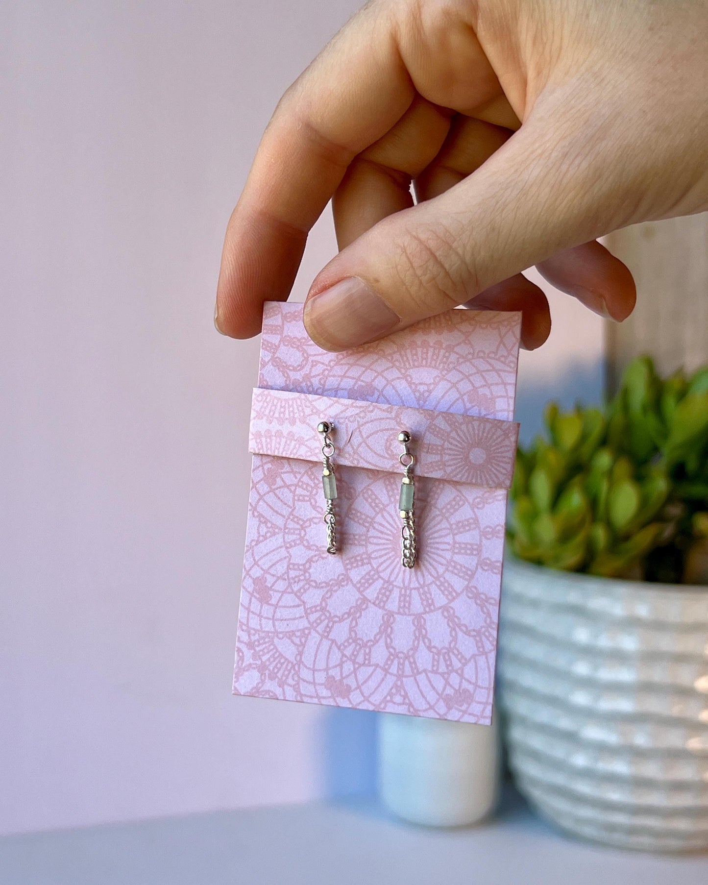 Delicate Green Aventurine Sterling Silver Drop Earring Set Dainty Minimalist Boho Style