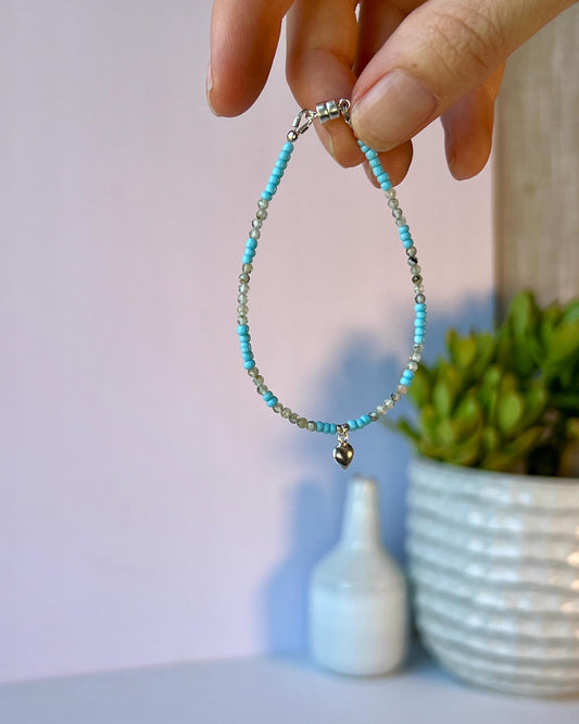 Boho Gemstone Beaded Bracelet Sterling Silver Magnetic Clasp Casual Minimalist Fine Jewelry Gift