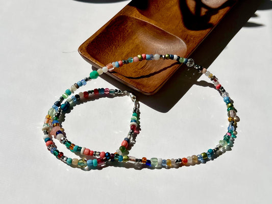 Handcrafted Boho Bead Necklace Sterling Silver magnetic Clasp Closure Colorful Minimalist Jewelry