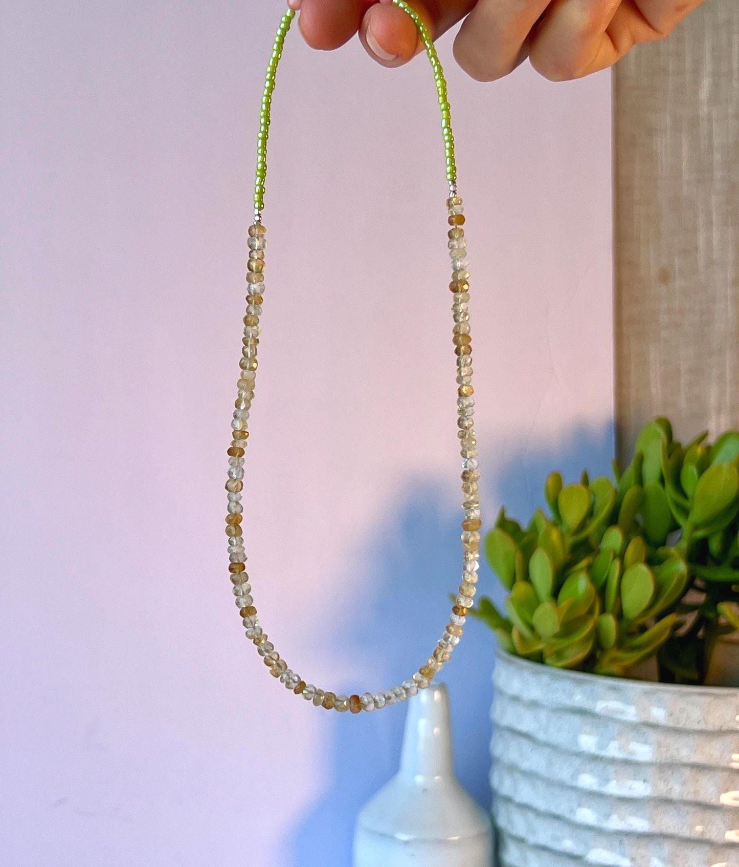 Funky Citrine Gemstone Necklace, Sterling Silver Magnetic Closure, Minimalist Boho Style