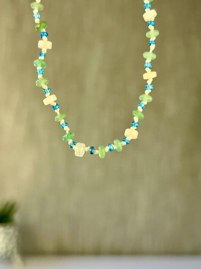 Hand Knotted Beaded Choker Necklace Sterling Silver Magnetic Closure Clasp Minimalist Boho Style Jewelry