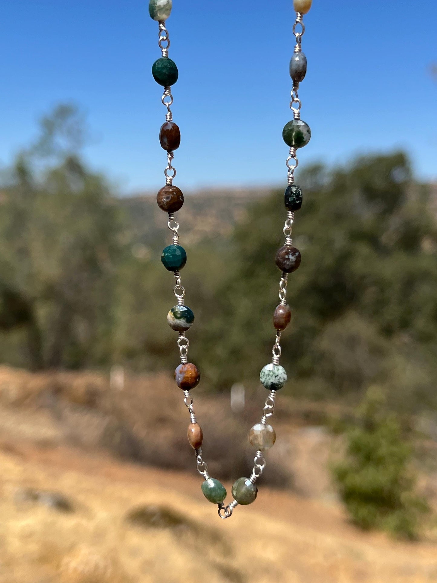 Jasper Gemstone Necklace, Sterling Silver Magnetic Closure, Minimalist Boho Style