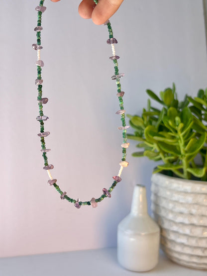 Amethyst Gemstone Necklace, Sterling Silver Magnetic Clasp, Eclectic Boho Jewelry