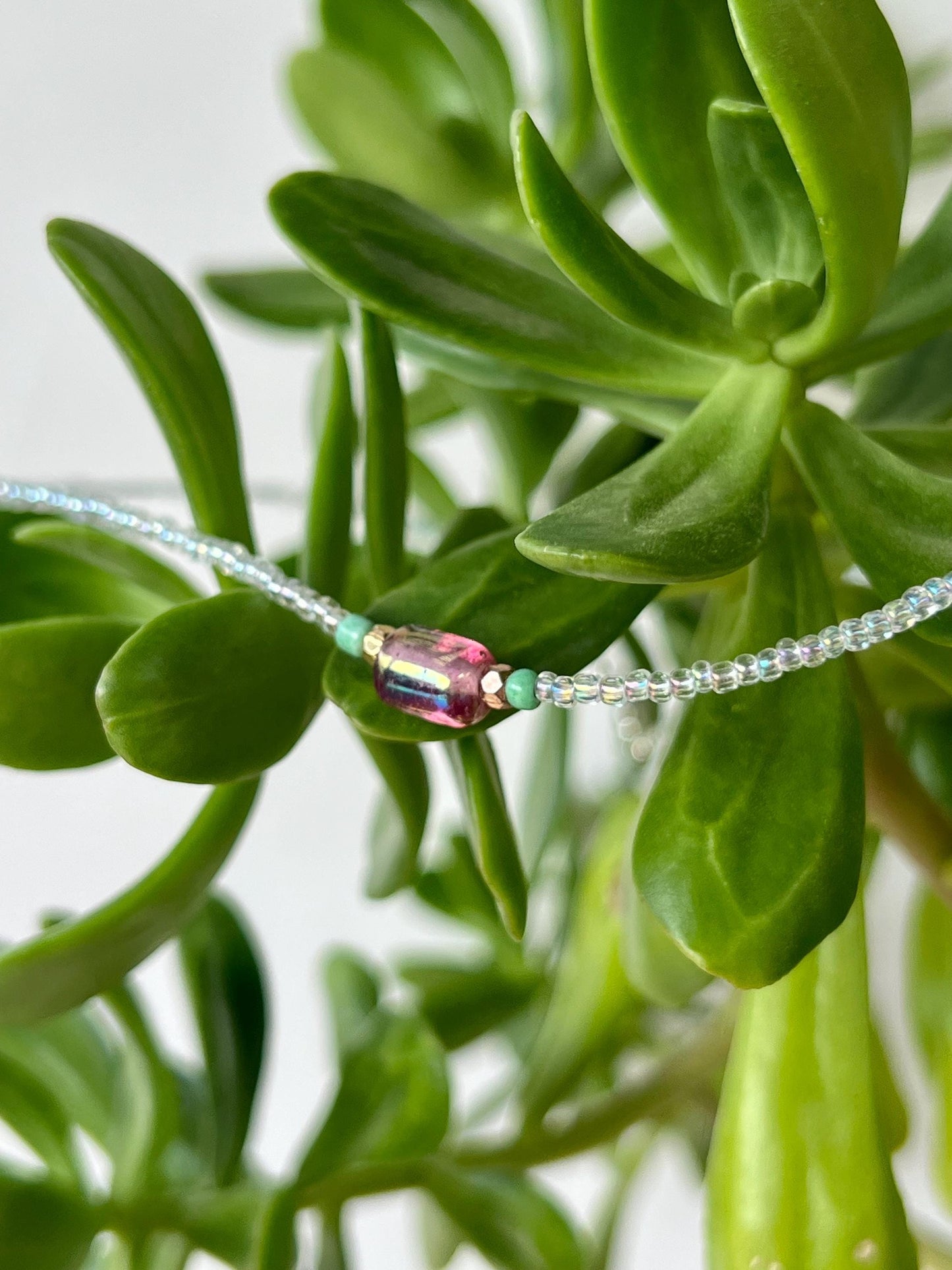 Delicate Seed Bead Choker Sterling Silver Magnetic Closure Necklace Minimalist Boho Style