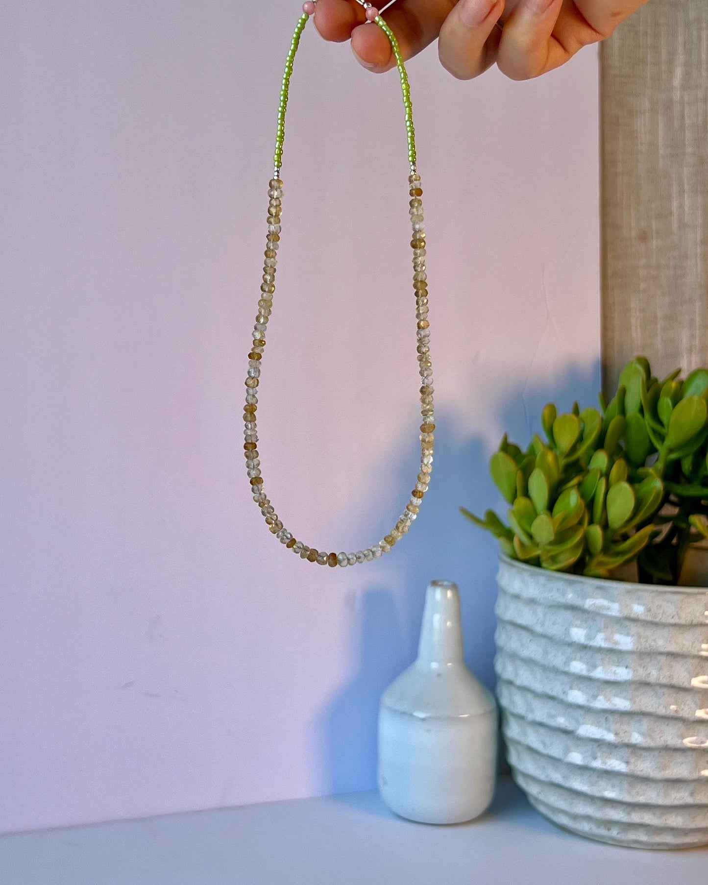 Funky Citrine Gemstone Necklace, Sterling Silver Magnetic Closure, Minimalist Boho Style