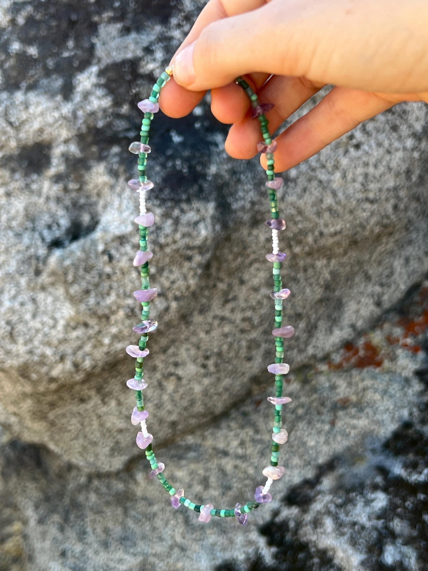 Amethyst Gemstone Necklace, Sterling Silver Magnetic Clasp, Eclectic Boho Jewelry