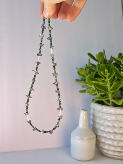 Amethyst Gemstone Necklace, Sterling Silver Magnetic Clasp, Eclectic Boho Jewelry