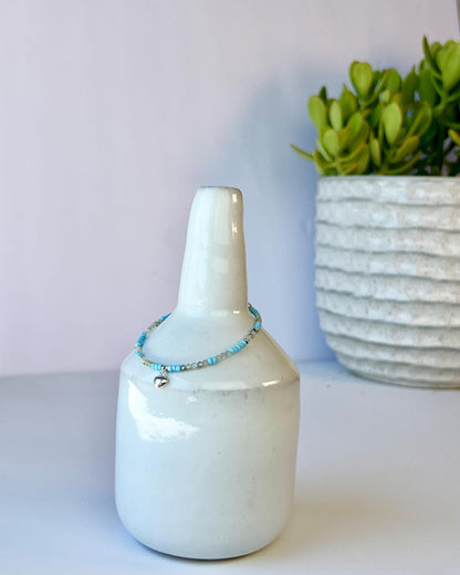 Boho Gemstone Beaded Bracelet Sterling Silver Magnetic Clasp Casual Minimalist Fine Jewelry Gift