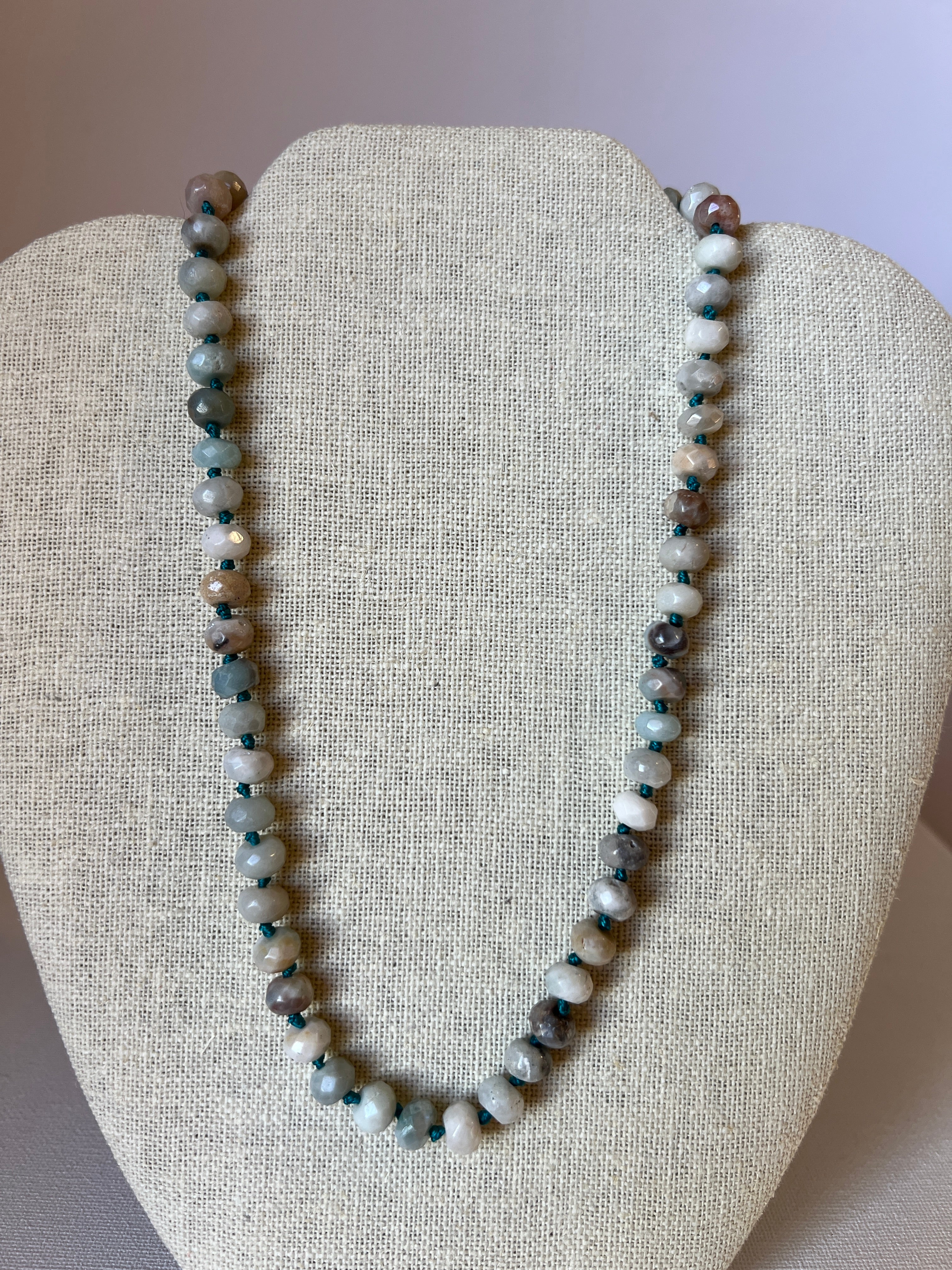 Hand-Knotted Amazonite Gemstone Necklace, Sterling Silver Magnetic Clasp