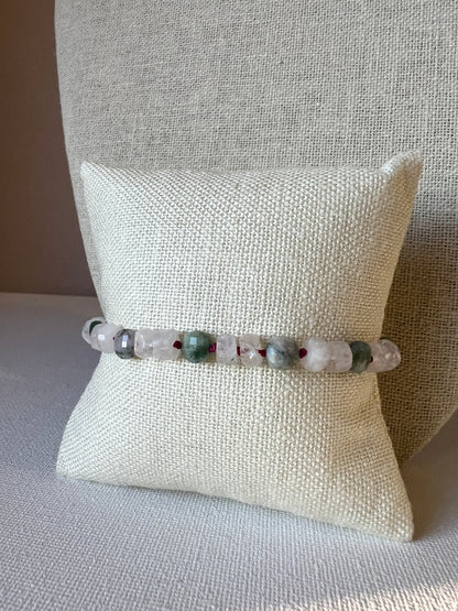 Moonstone & Jasper Bracelet, Handmade Jewelry, Sterling Silver Magnetic Clasp