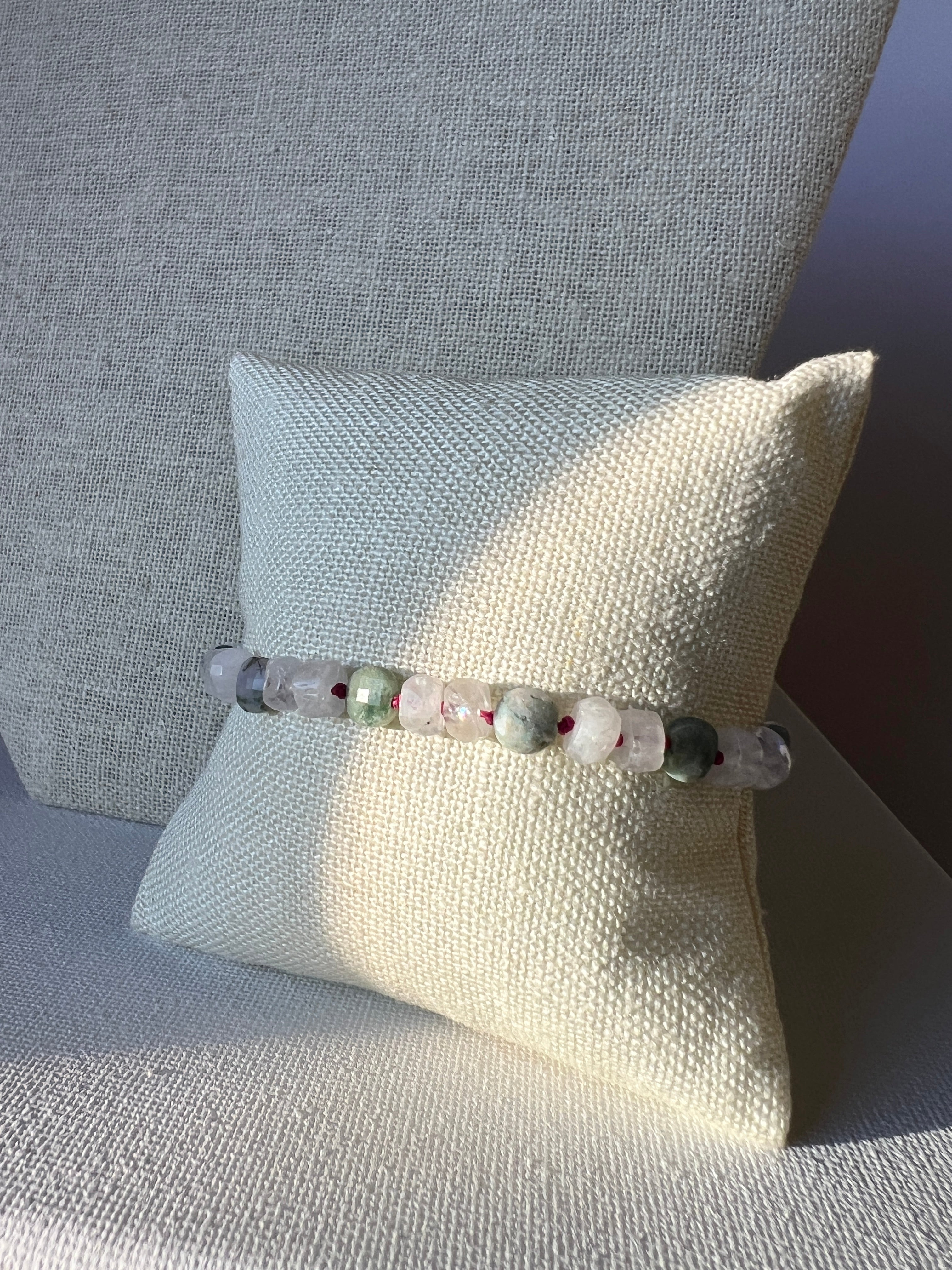 Hand Knotted Moonstone & Jasper Bracelet
