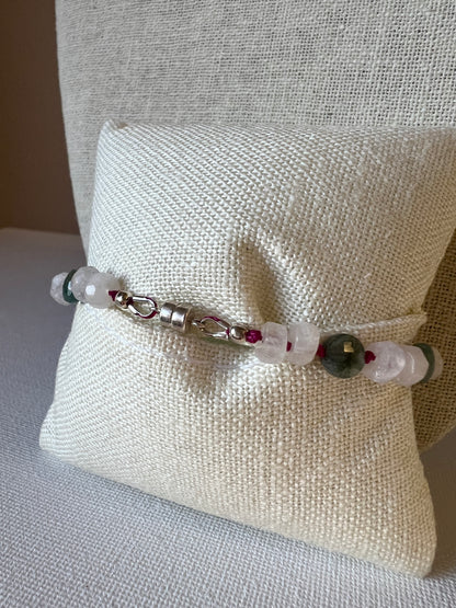 Moonstone & Jasper Bracelet, Handmade Jewelry, Sterling Silver Magnetic Clasp