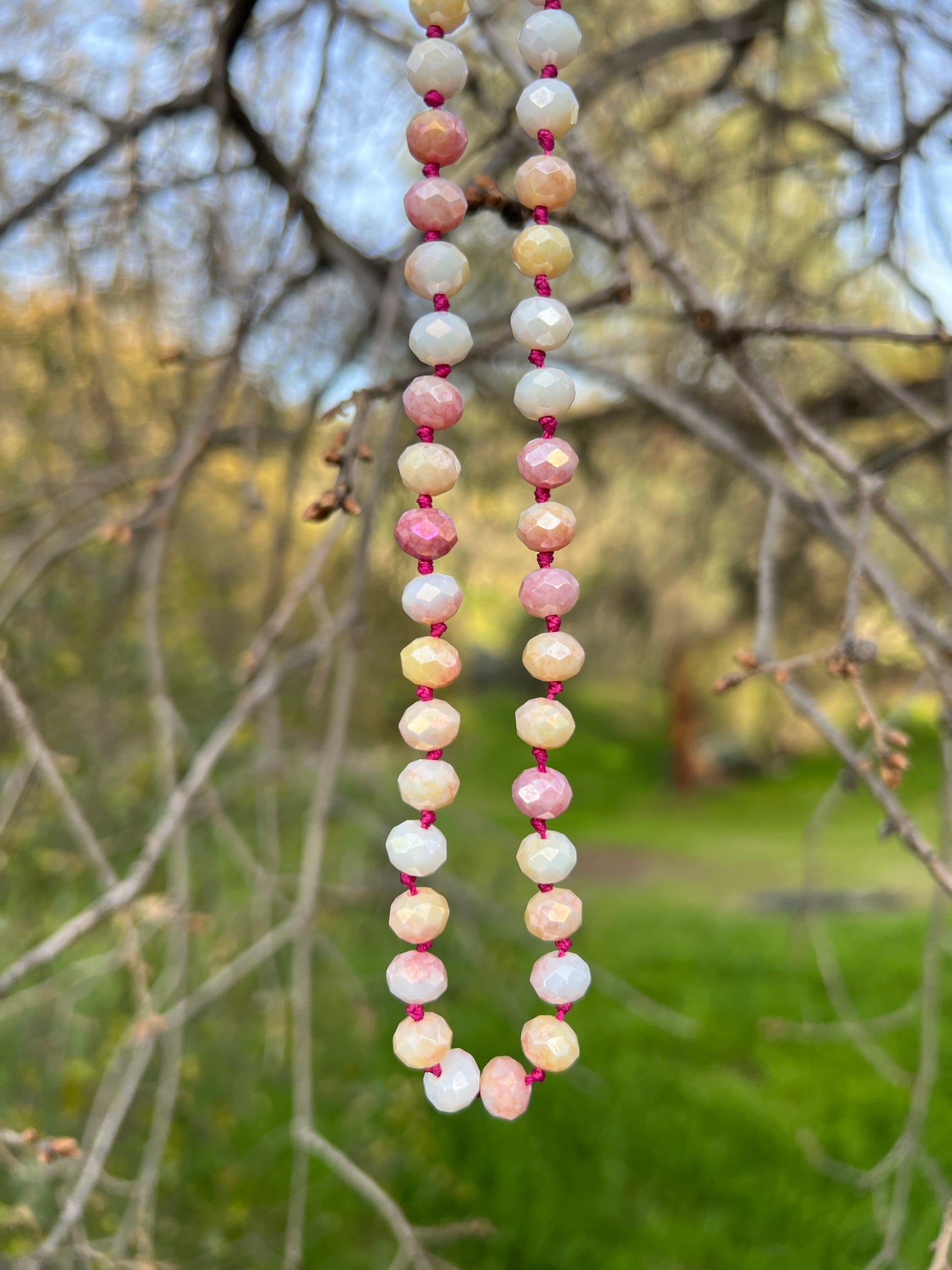 Hand-Knotted Glass Bead Necklace, Sterling Silver Magnetic Clasp