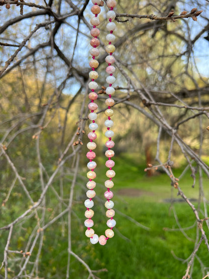 Hand-Knotted Glass Bead Necklace, Sterling Silver Magnetic Clasp